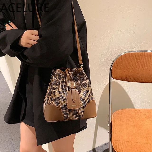 BS ACELURE High Quality Leopard Bucket Bags Ladies Autumn and Winter Small Bag New All-match Designer Crossbody Bag Women Bucket 3