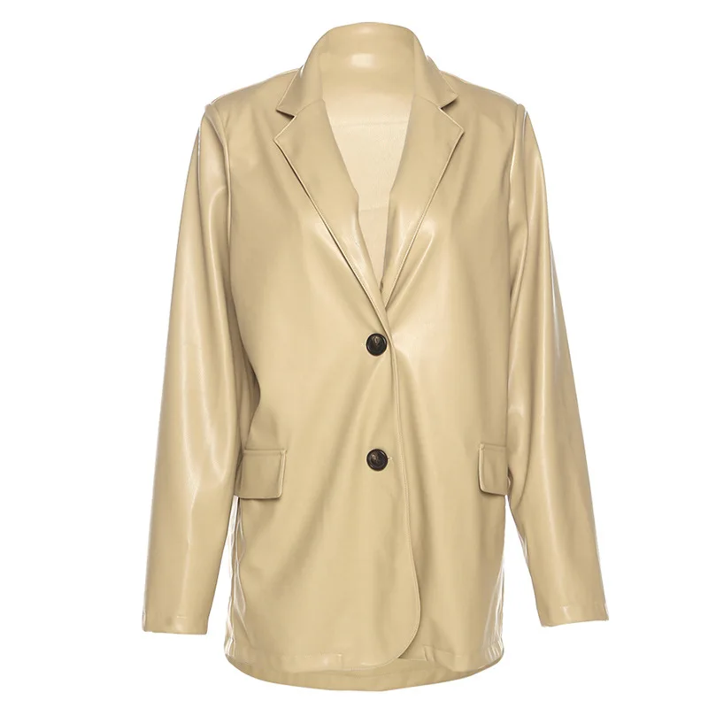 New Women's 2024 Autumn and Winter Long-sleeved Temperament Trend Solid Color Lapel Single-breasted Loose-fitting Glossy Jacket