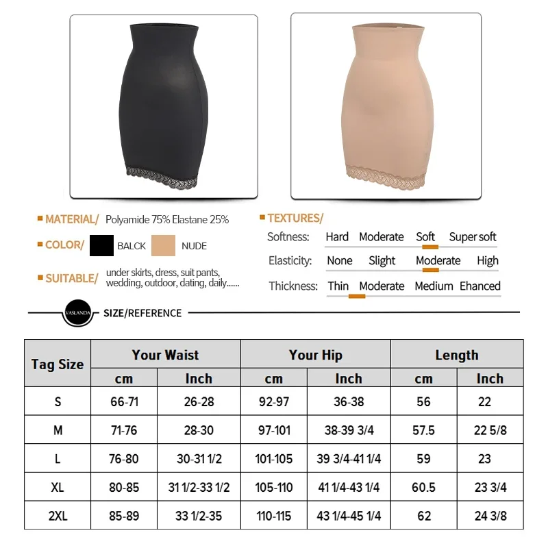 Vaslanda Women Half Slips for Under Dresses High Waisted Tummy Control Half Slip Underwear Smooth Body Shaper Underdress Skirt