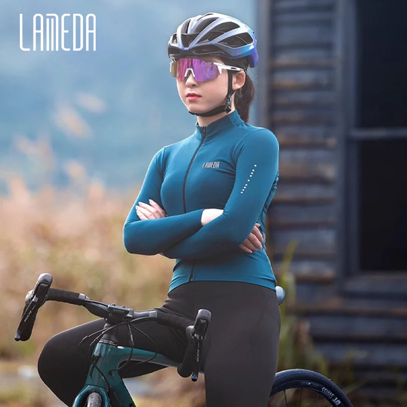 LAMEDA Winter Thermal Women's Cycling Jersey Windproof Fleece Bike Top Clothing YKK Zipper Bicycle Jersey for Ride with Pockets