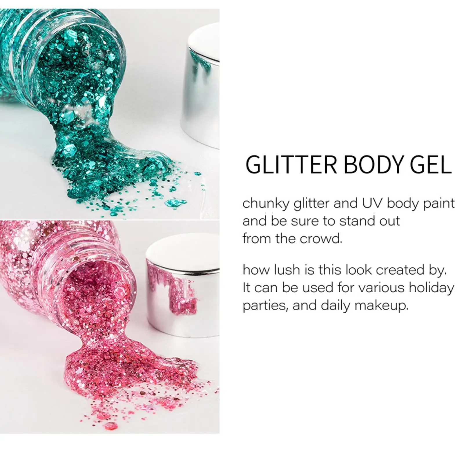 Waterproof Mermaid Body Glitter Gel Long Lasting Liquid Eyeshadow with Large Sequins for Hair and Body Sparkle I8Q5 5
