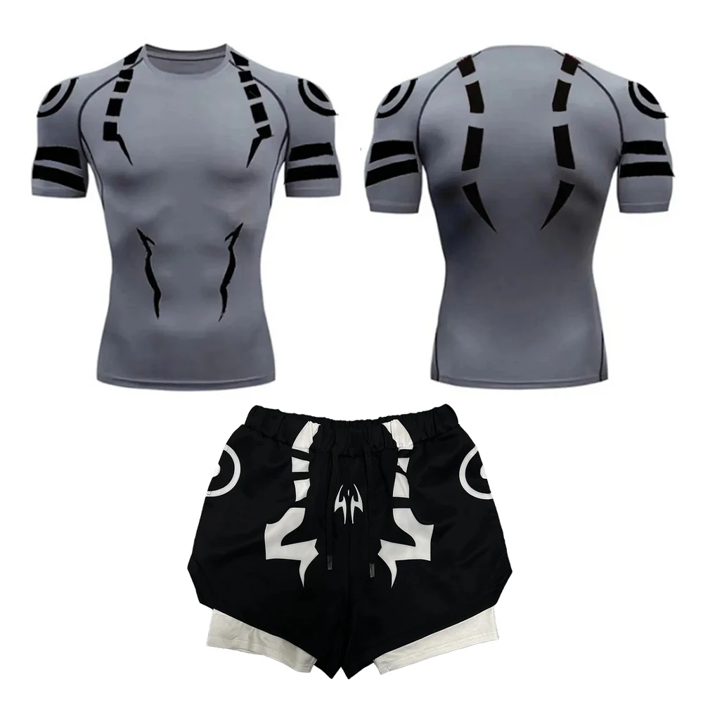 Anime Jujutsu Kaisen Compression Set for Men 3d Printed Compression Shirt+2 In 1 Double Layer Pants Workout Gym Performance Suit sports suit