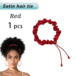 Luxurious Black Satin Adjustable Hair Tie - No - Slip, Durable & Reusable Elastic Bands for Effortless Styling (Satin red -1pcs)