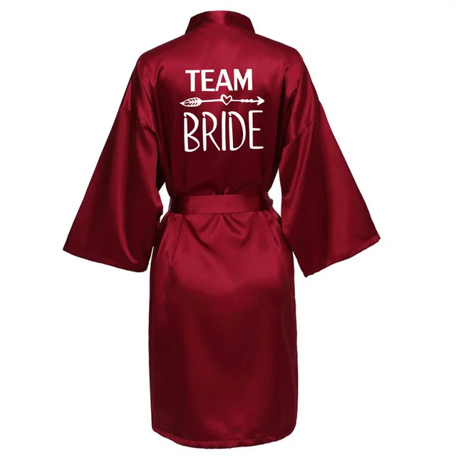 Wedding Party Team Bride Robe With White Letters Kimono Satin Pajamas Bridesmaid Bathrobe SP004