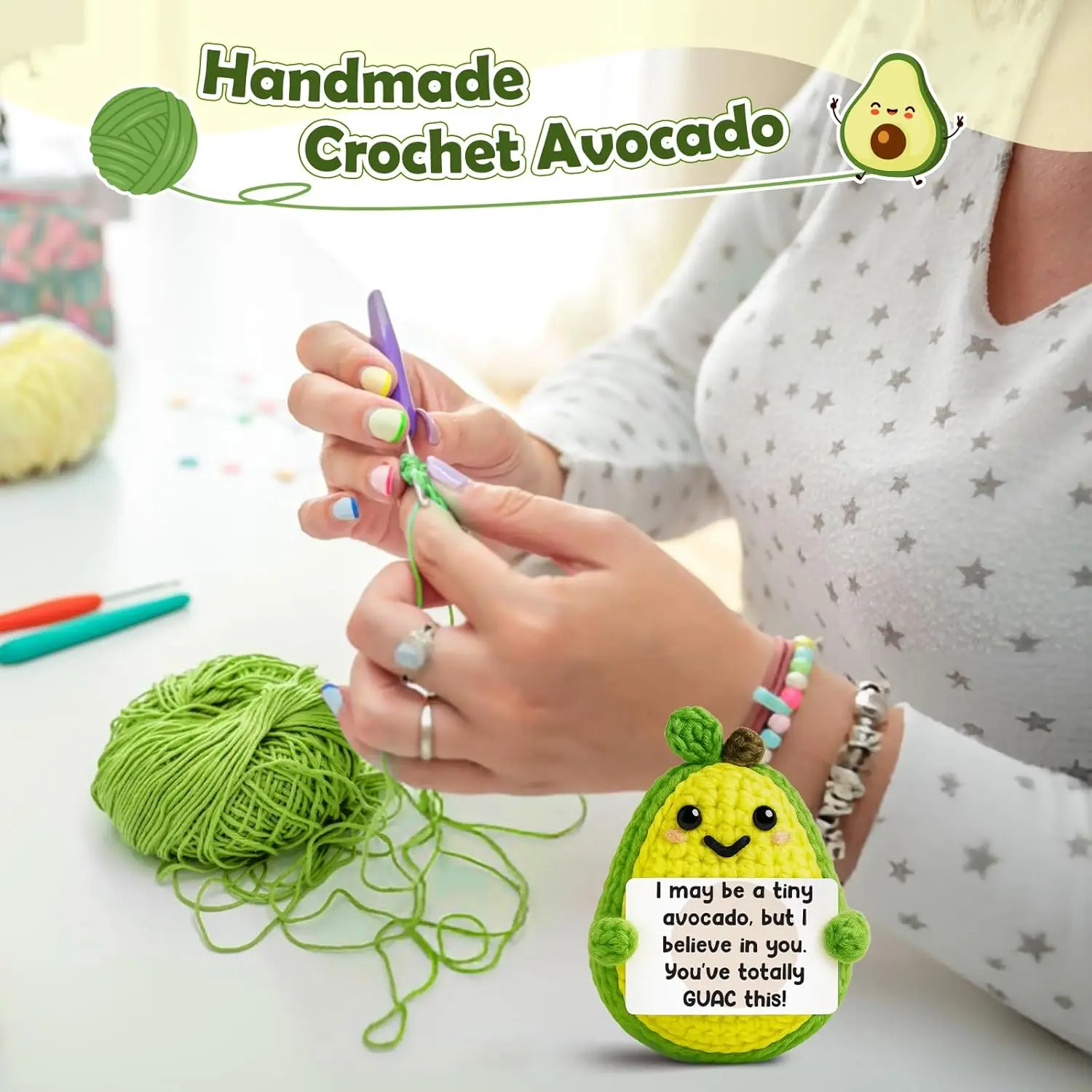 Positive Avocado Crochet Doll with Card