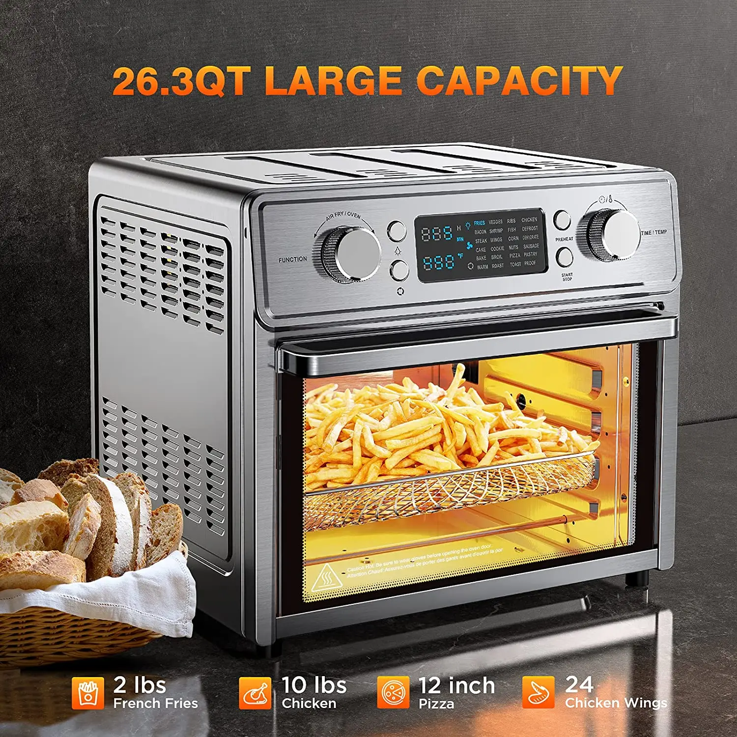 Air Fryer 26 QT Toaster Oven, 24 in 1 Large Convection Air Fryer