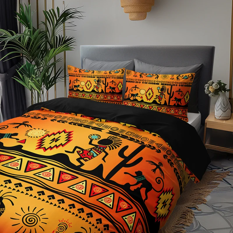 2/3Pcs South American Tribal Totem Duvet Cover Set, HD Printing All Season Bedding with Pillowcases, Home Dorm Decor