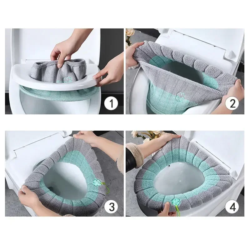 Toilet Seat Cover Toilet Mat 1Pcs O-shape Home Decor Toilet Seat Cover Keep Warm Pumpkin Pattern Closestool Mat Double Color Bathroom Accessories Knitting