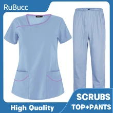 

Working Uniform Blouse Scrubs Workwear Nursing Women Scrubs Pants Elastic Hot Sales Nurse Uniform Women Short Sleeve Neck Tops