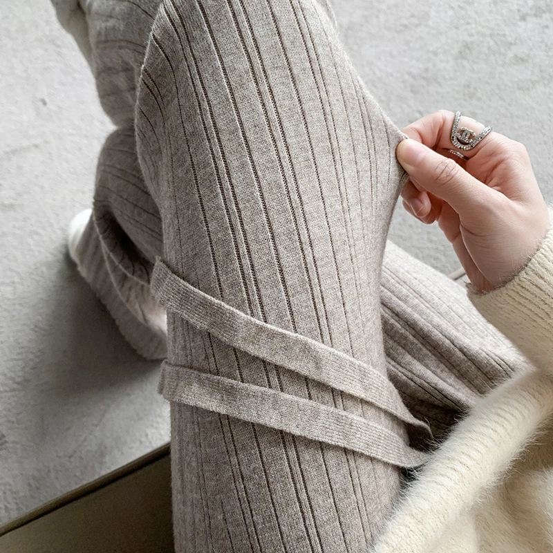 Soft Glutinous Pit Knitted Pants Women's 2023 Autumn/Winter High Waist Slim Wide Leg Pants Loose Relaxed Slim Flare Pants