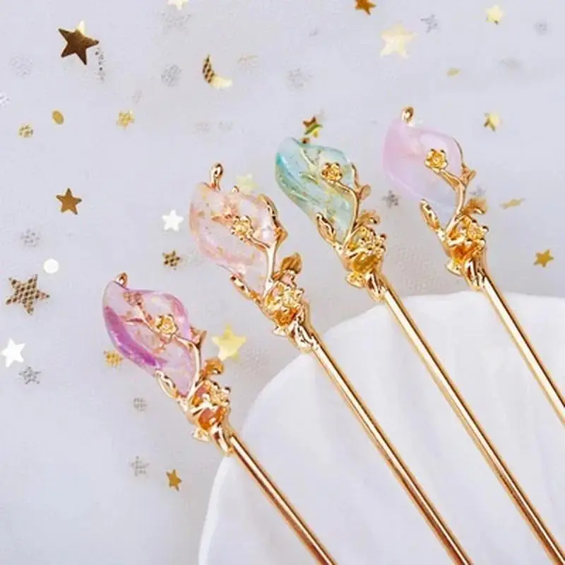 앤틱 유리 머리핀 한푸 고대 패션 헤어 액세서리 헤드웨어 다용도 심플 스타일 장식 액세서리
