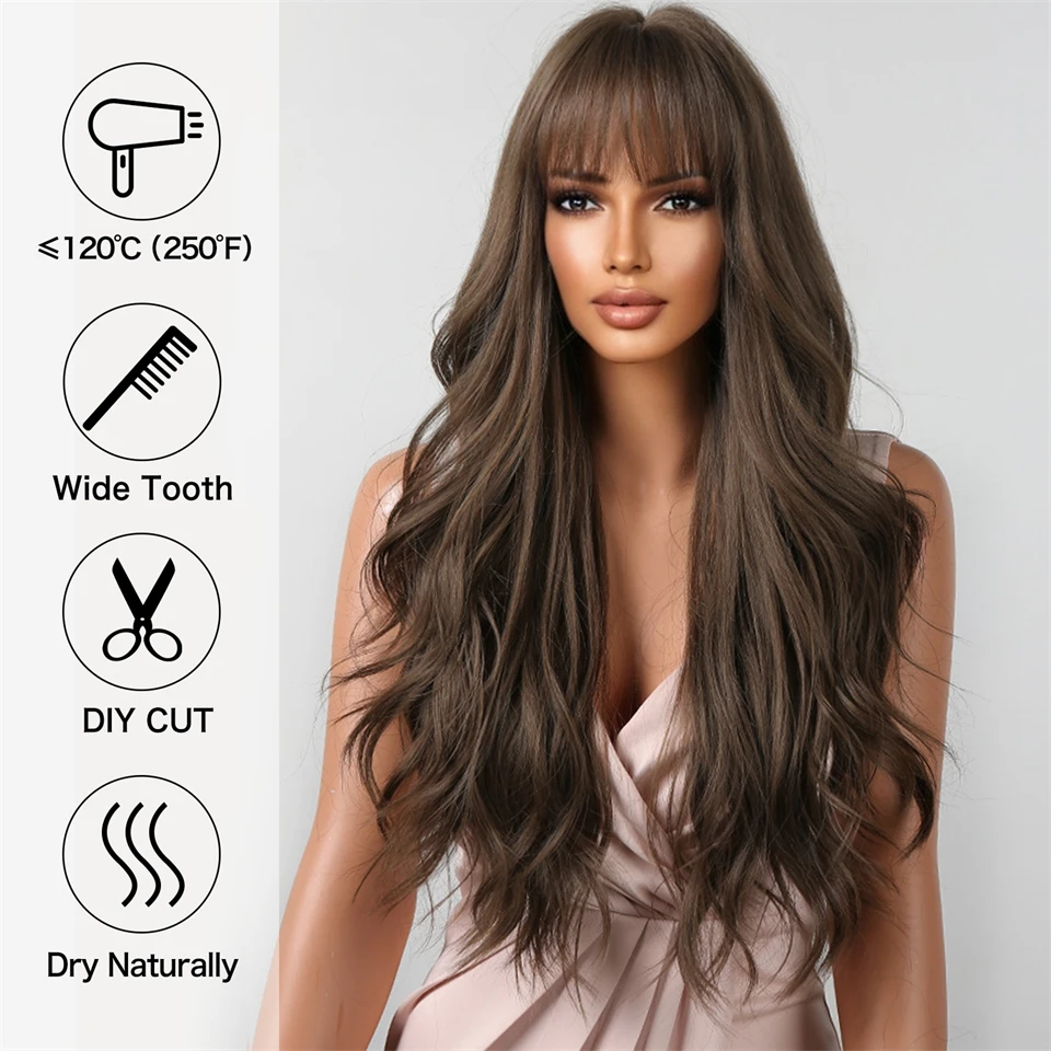 Synthetic Wavy Wig for Women with Bangs Long Natural Hair