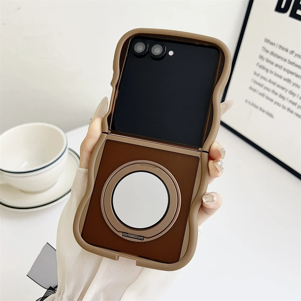 Mirror Rotating Bracket Magnetic Matte Case for Samsung Z Flip 7 6 5 4 3 for Magsafe Shockproof Wave Stand Holder Soft Cover 1