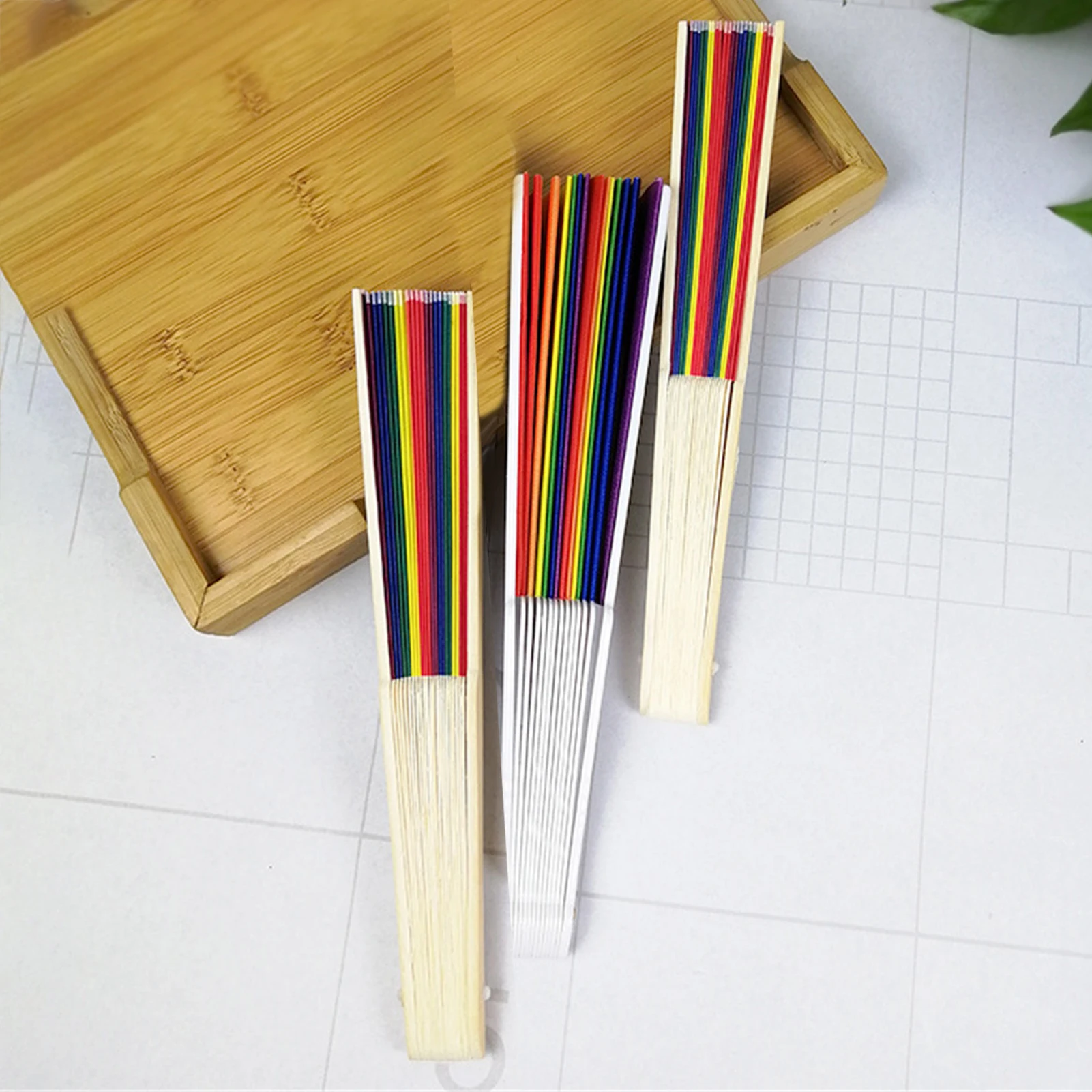 Folding Fan Rainbow Large Rave Clack for Women Men
