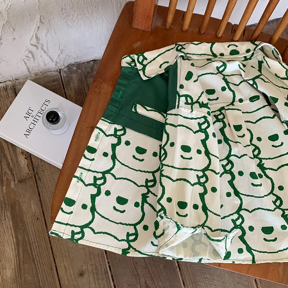 Boys Spring and Autumn Cotton Shirt Kids Korean Version CasualTop Medium Small Children Bear Pattern T-Shirt