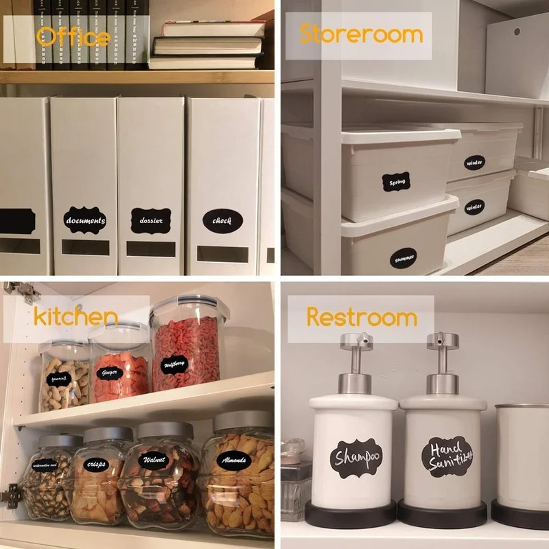 8-108pcs/Set Chalkboard Labels Spice Sticker Organizer Label for Household Kitchen Jars Bottles Blackboard Stickers with Pen
