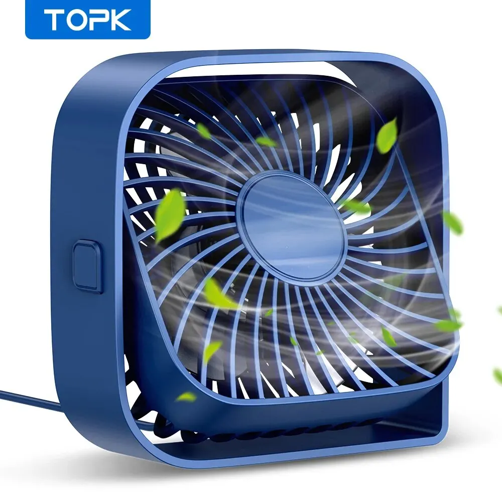 TOPK Mini Portable Fan,USB Desk Fan Table,Quiet 3 Speed Wind Personal Fan 360°Rotatable Head Standing Fans for Room Camping Hom