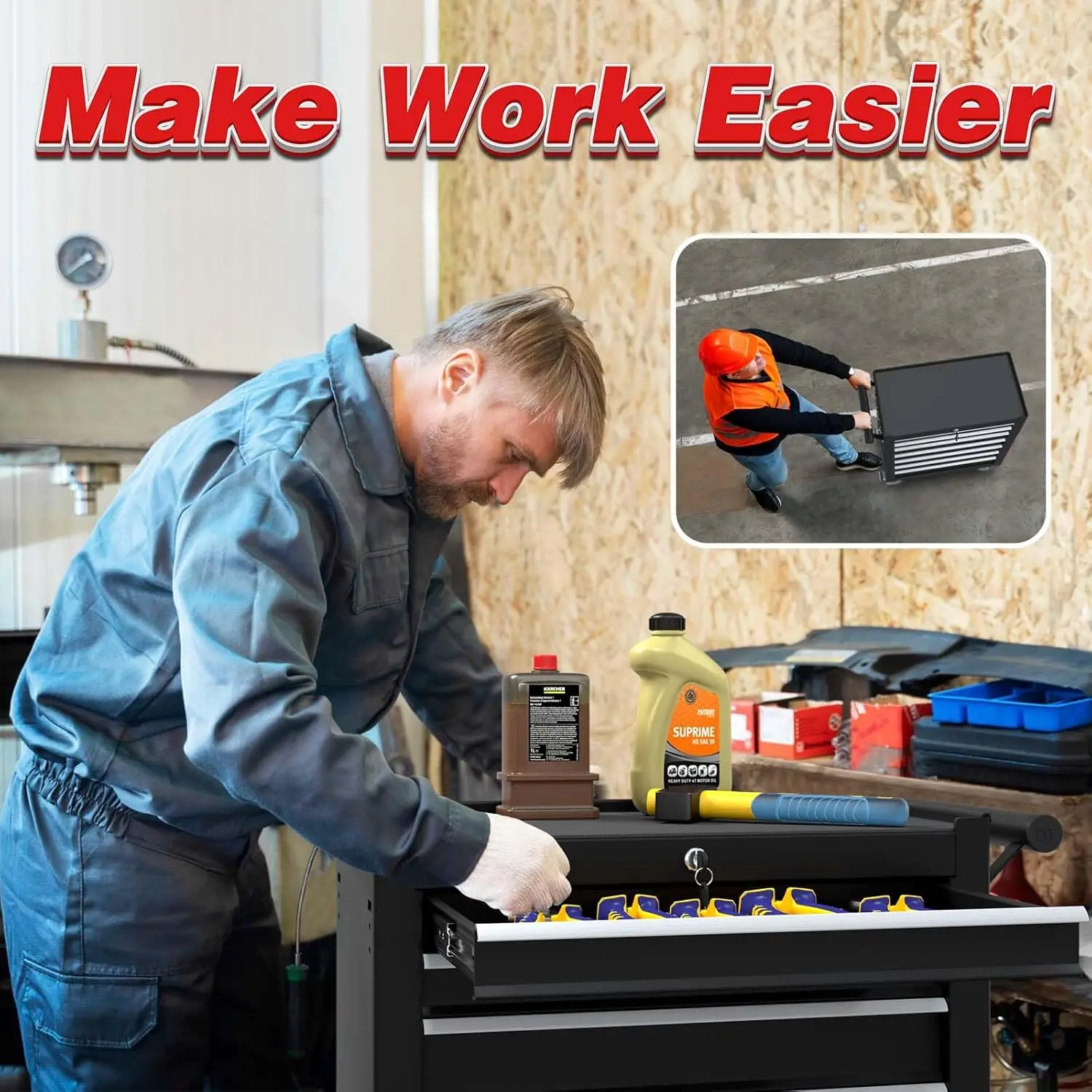 7-Drawer Tool Chest with Wheels, Metal Rolling Tool Box with Wheels, Key Locking & Large Capacity Drawers 4