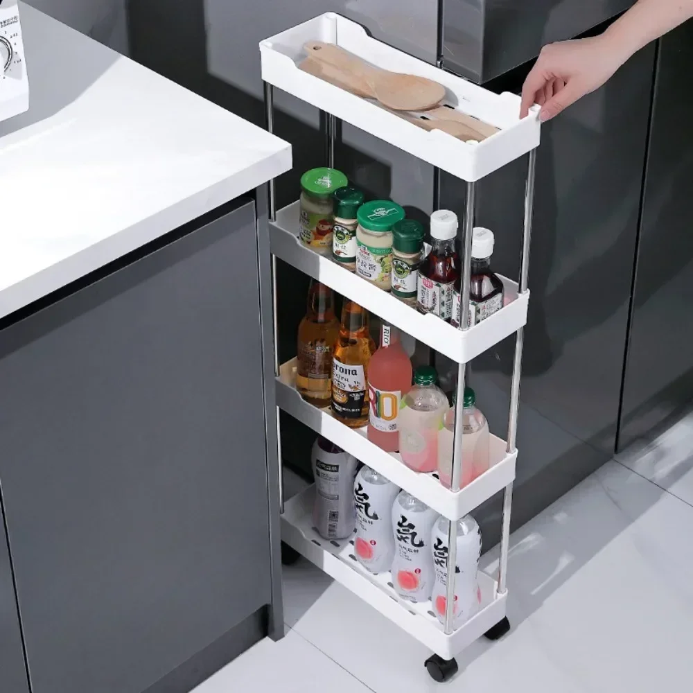 Bathroom Storage Rack 3/4 Layer Rolling Utility Cart Multi-purpose