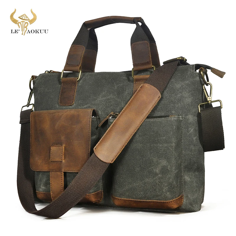 

Canvas+Original Cow Leather Office Business Briefcase For Men 15.6" Laptop Case Attache Portfolio Bag Maletin Messenger Bag B260