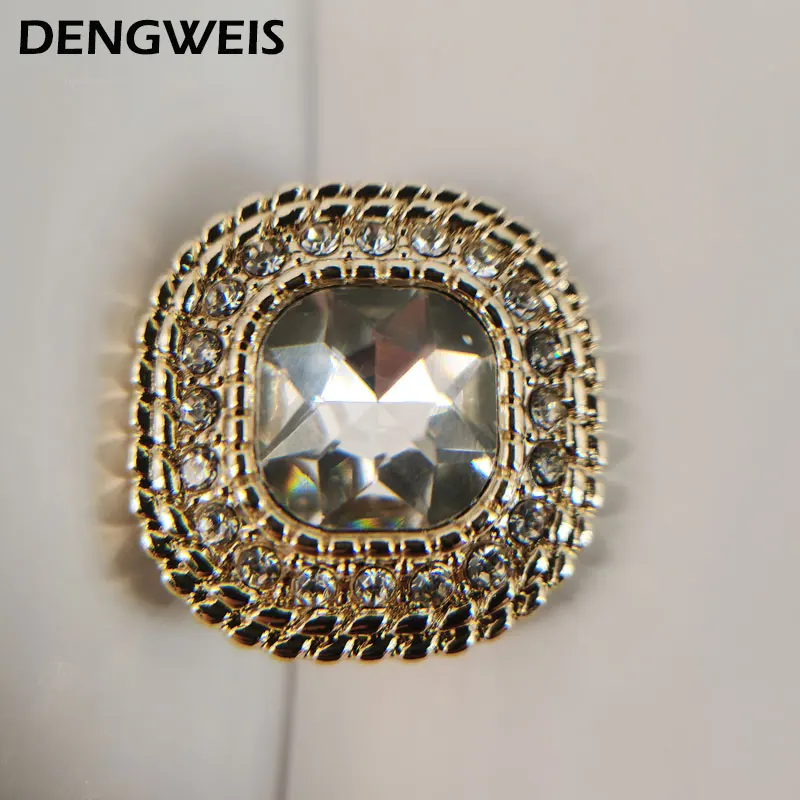 Description Picture 3 of item6pcs Brand Decor Luxury Jewel Gold Square Buttons Material Accessory for Outerwear Sewing Needlework Clothing Rhinestones Button