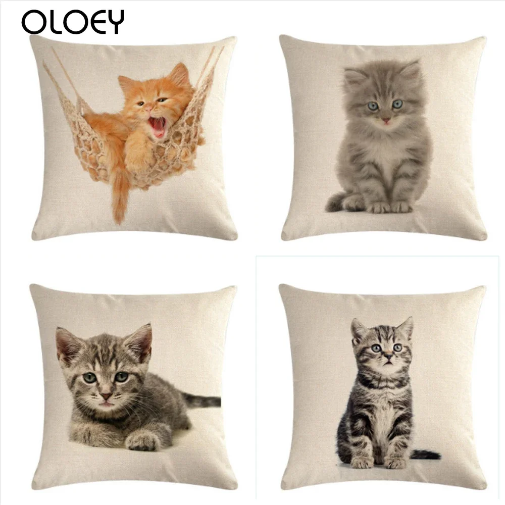 

45X45CM Cat Pattern Home Decorate Pillowcase Vintage Printing Cotton Linen Square Cushion Cover Pillows Cover