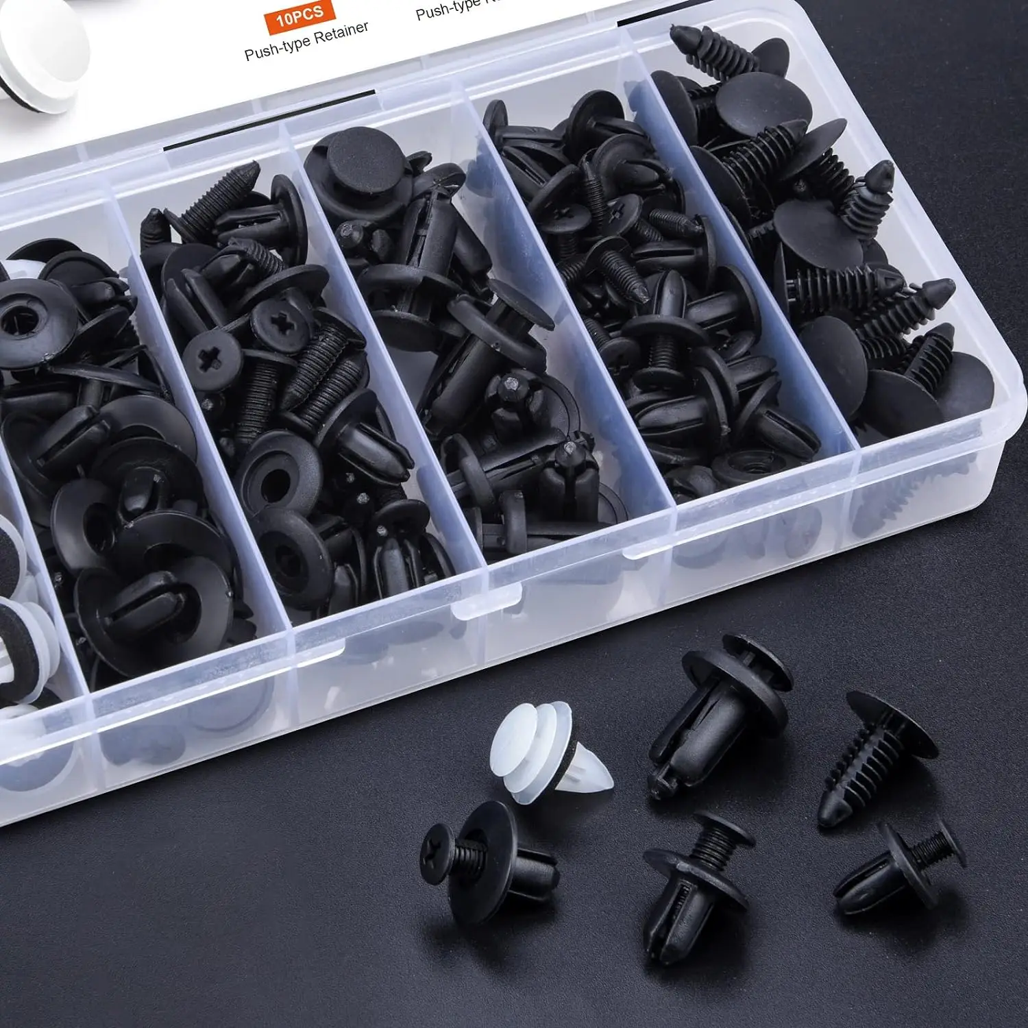 140-Piece Universal Auto Push Clip Set 6 Styles Plastic Fasteners for Car Bumper Trim Wheel Arch with Organized Storage Box