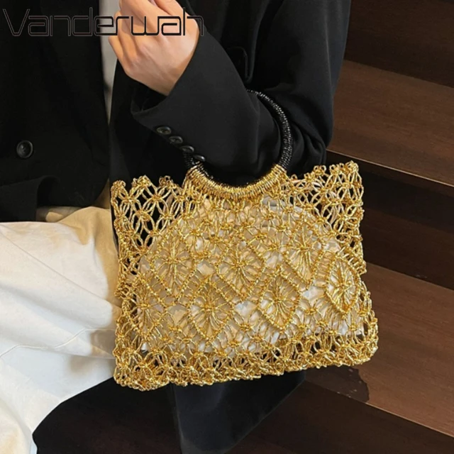 Luxury Woven Round Handle Bag - Designer Eco-Friendly Hollow-Out Handbag