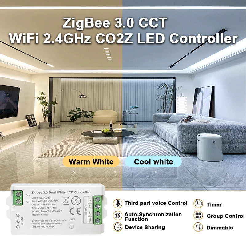 ตัวเลือกสินค้า Zigbee 3.0 WiFi ควบคุมไฟ LED สีเสียง