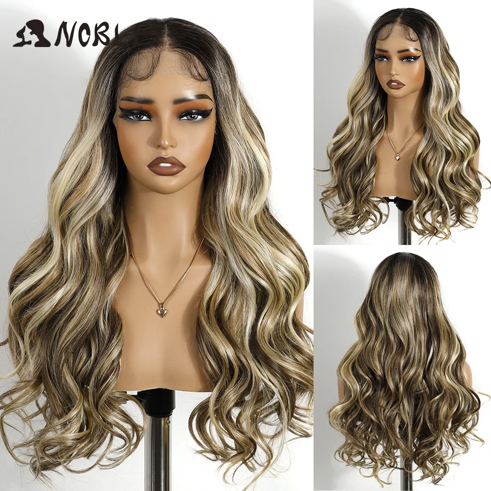 Noble Synthetic Lace Front Wig Body Wave HD Transparent 13X4 Lace Wig 24 Inch Baby Hair Lace Frontal Wig Wave Lace Wig For Women