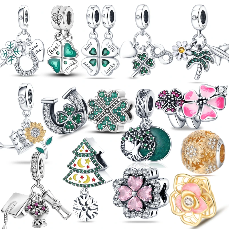 Charms 925 Originales Sterling Silver Plant Charm Quadrifoglio Girasole Charm Animal Beads Fit Pandora 925 Bracciale Gioielli