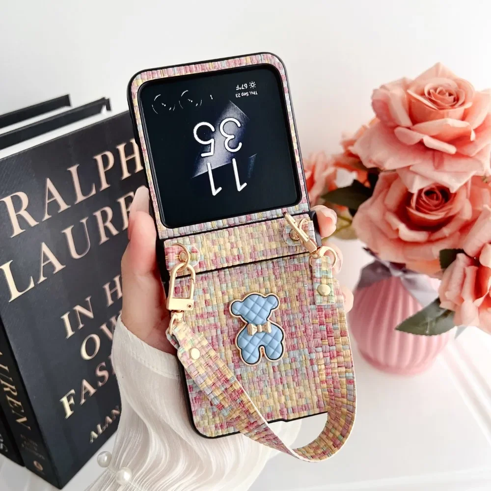 Weave Pattern Bracelet Hinge Shockproof Folding Hard Cover with Lanyard - All-Inclusive Case