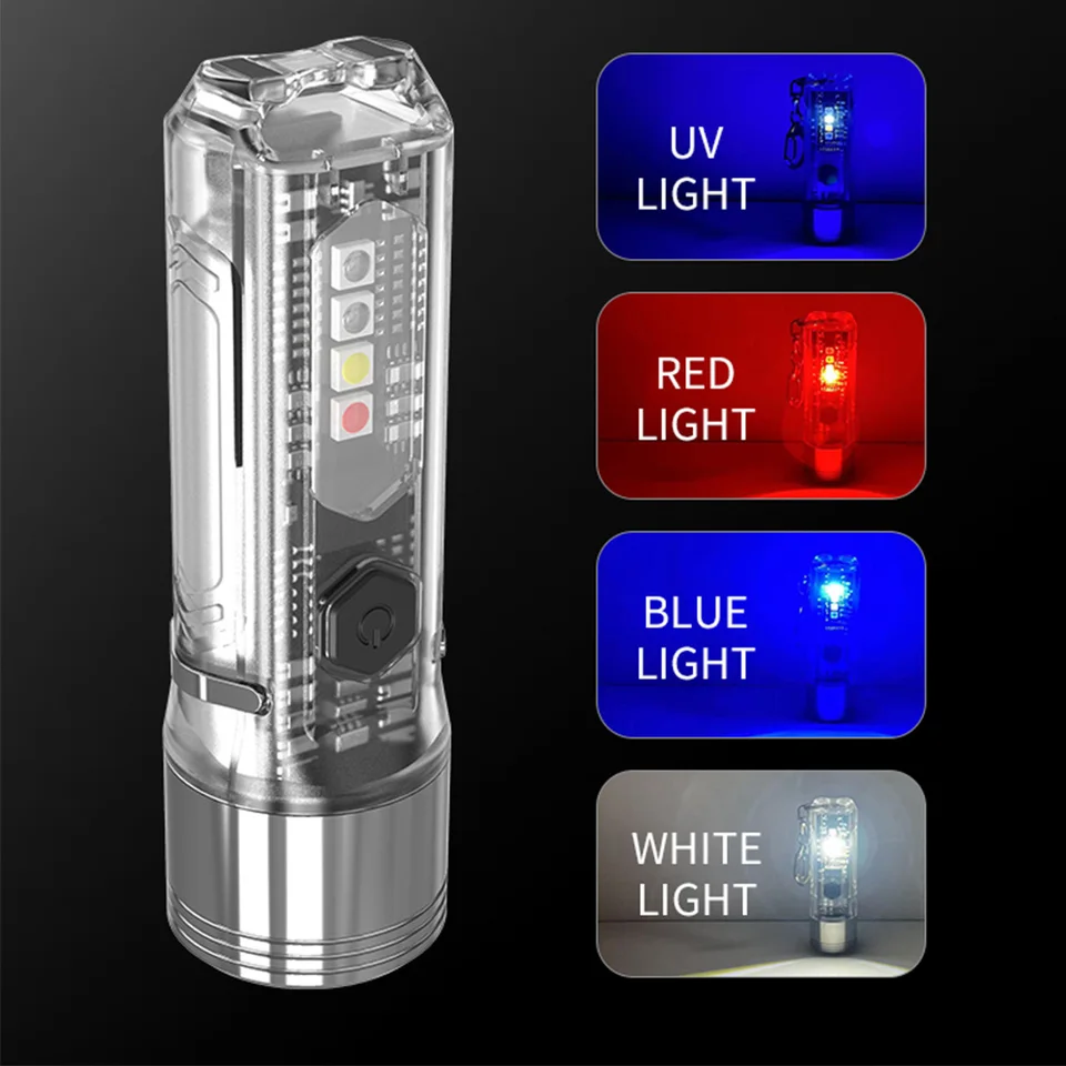 Mini Torcia LED Portachiavi Ricaricabile USB-C - 100 Lumen, 10 Modalità Di Luce, Base Magnetica E Clip, Impermeabile, Per EDC E Emergenza