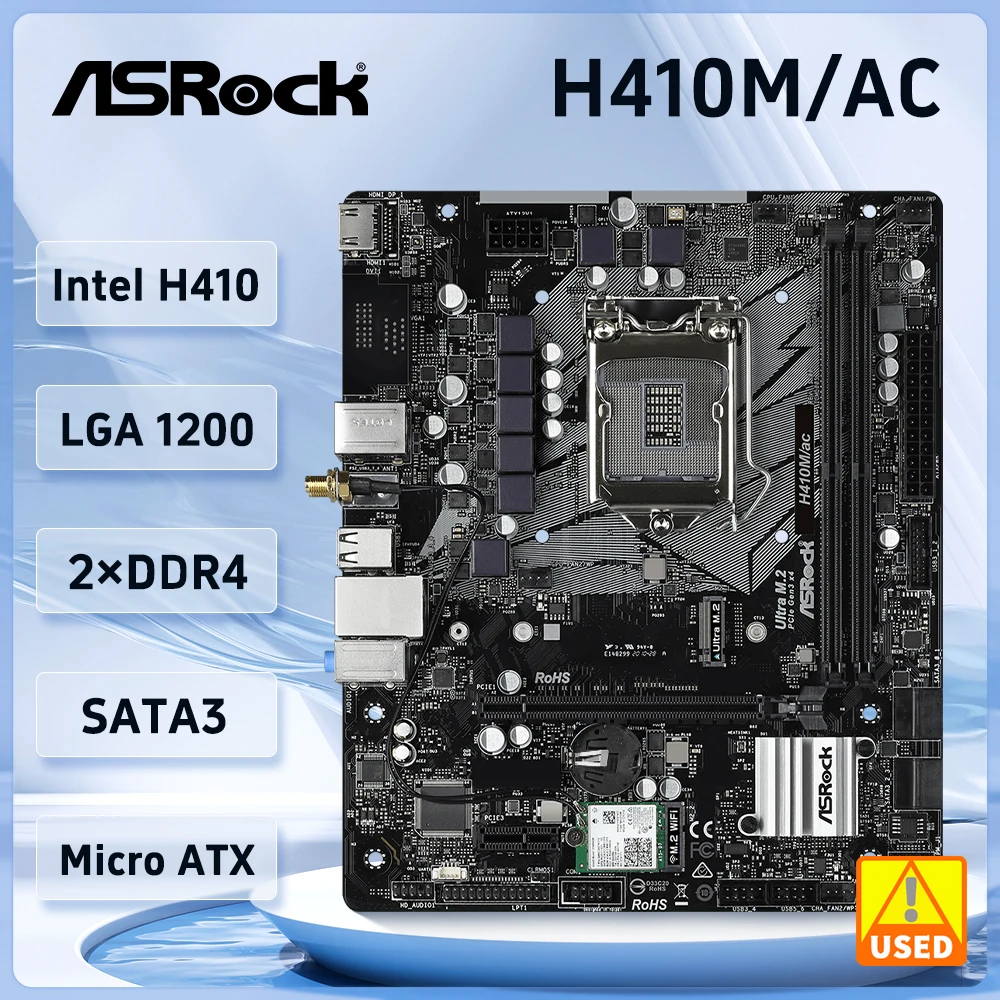 

Asrock H410M/ac Motherboard LGA 1200 Intel H410 2×DDR4 PCI-E 3.0 Micro ATX Supports 10th Gen Core i5-10400F i9-10900F cpu