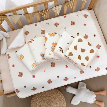 70*90 cm Tappetino per urina per bambini Traspirante Impermeabile Lavabile Carino Filato di cotone stampato Pannolino per neonato Adatto a tutte le stagioni