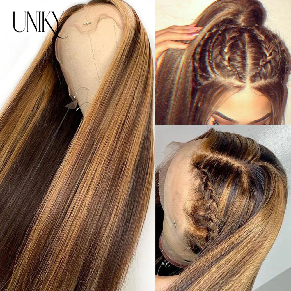 Lace Front Wigs Human Hair Wig HD Highlight Wig Human Hair Brazilian remy Wig Honey Blonde Colored Human Hair Wigs for Women Ombre Straight Lace Front