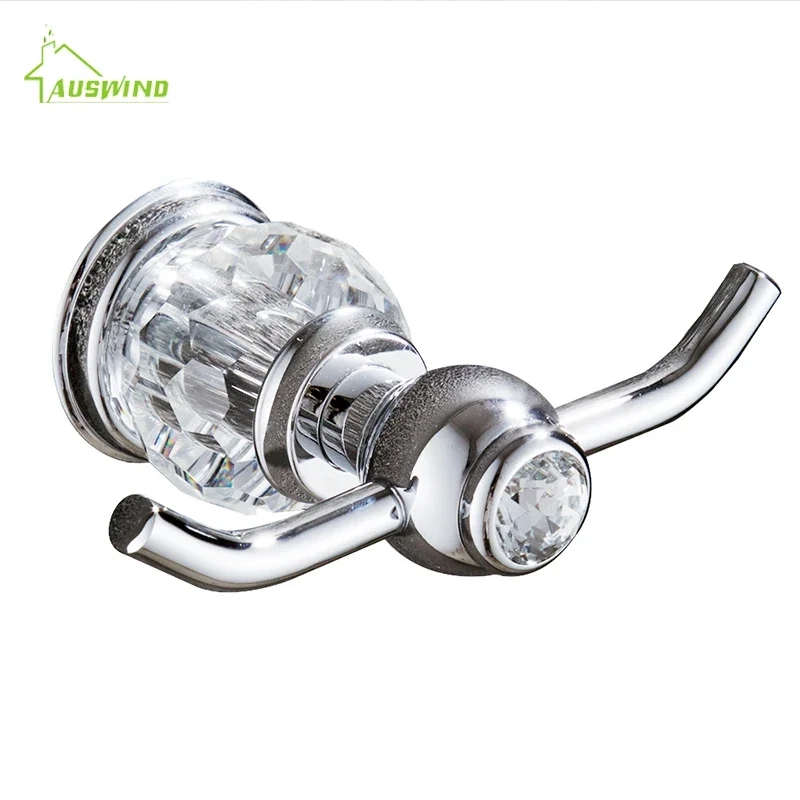 Chrome Crystal Brass Bathroom Hardware Set Solid luxury towel ring wall mounted glass decorated bathroom accessories