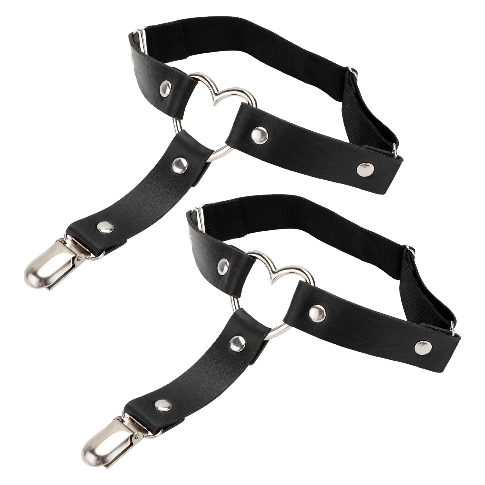 

2pcs Adjustable Elasticity Leg Belts Punk Gothic Ring with Metal Clip (Black)