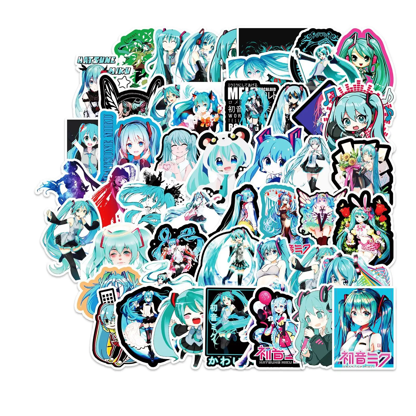 65pcs Hatsune Miku Stickers Cute Sticker Pack Guitar Skateboard Hand  Account Waterproof Phone Case Kawaii Packaging Laptop Skin