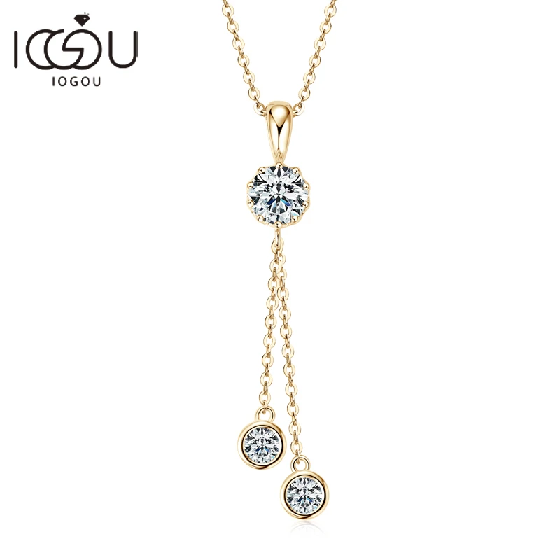 Iogou Crown Nappa Pendente A Goccia Rotondo 6.5Mm E 4Mm D/Vvs1 Collana Moissanite Con Gra Silver 925 Original Women Fine Charm Jewelry