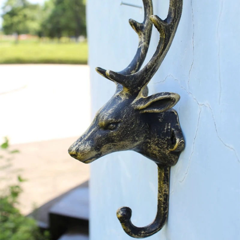 European and American Rural Retro Hooks Cast Iron Handicrafts Wall Decoration Deer Head Decorative Hooks