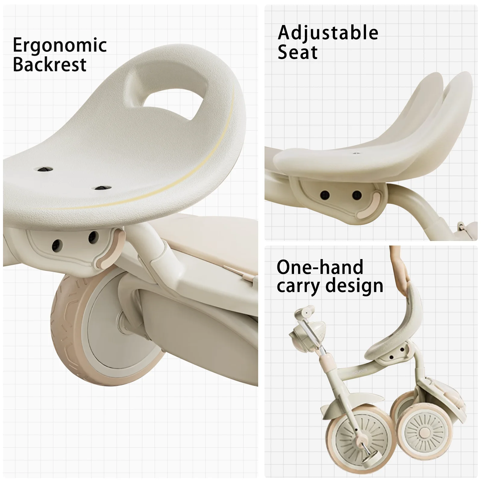 UBRAVOO Baby Foldable Tricycle Trike with Pedals,Unique PU Wheels with Elasticity Shock-absorbing Effect,Cool Lights,1-5 Years 4