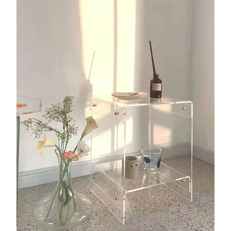 Nordic Simple Double-layer Coffee Table Ins Acrylic Transparent Bedside Table Side Table Small Household Tea Cabinet End Tables