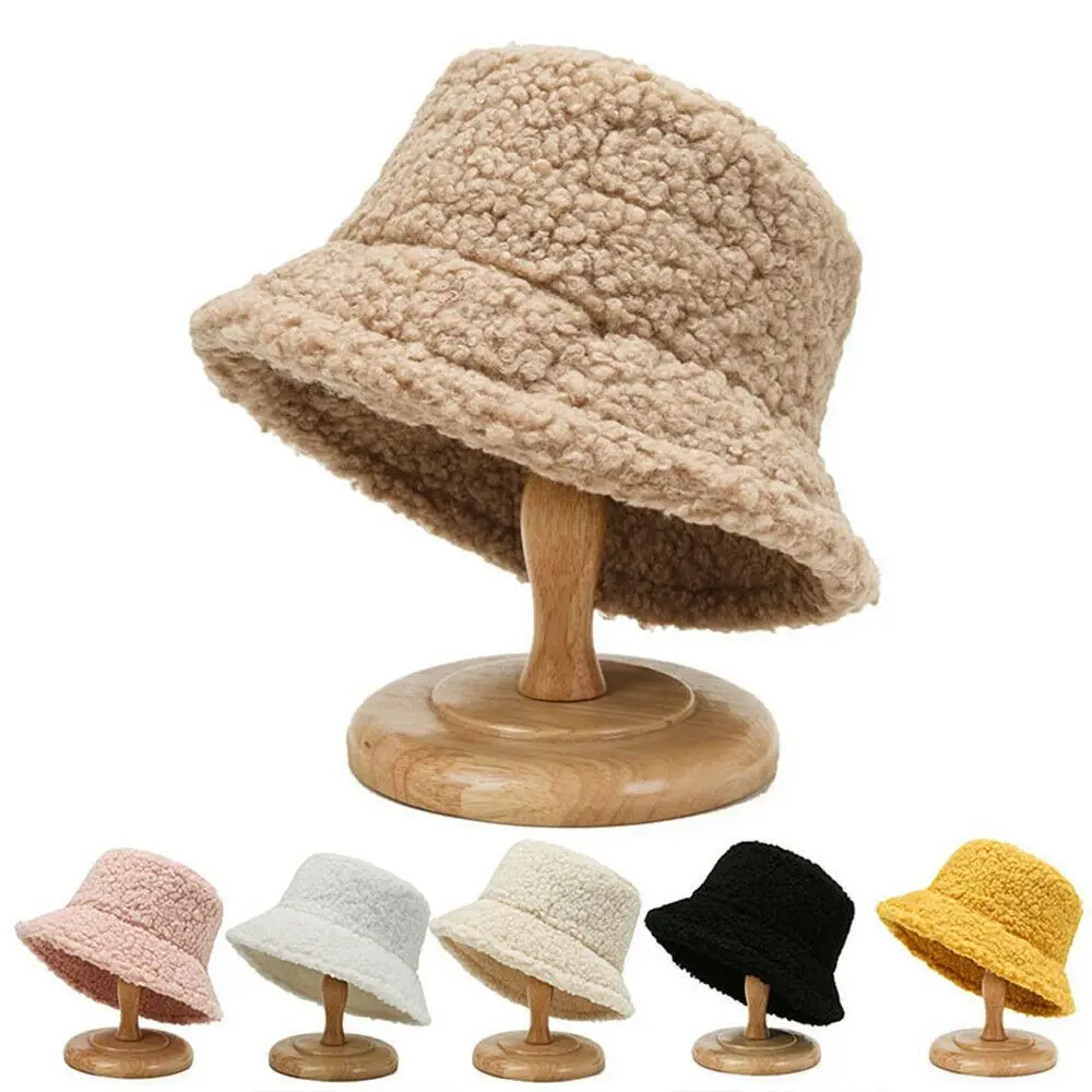 1Pc Winter Outdoor Fisherman Cap Warm Lamb Wool Panama Hat For Men Women bucket women hat