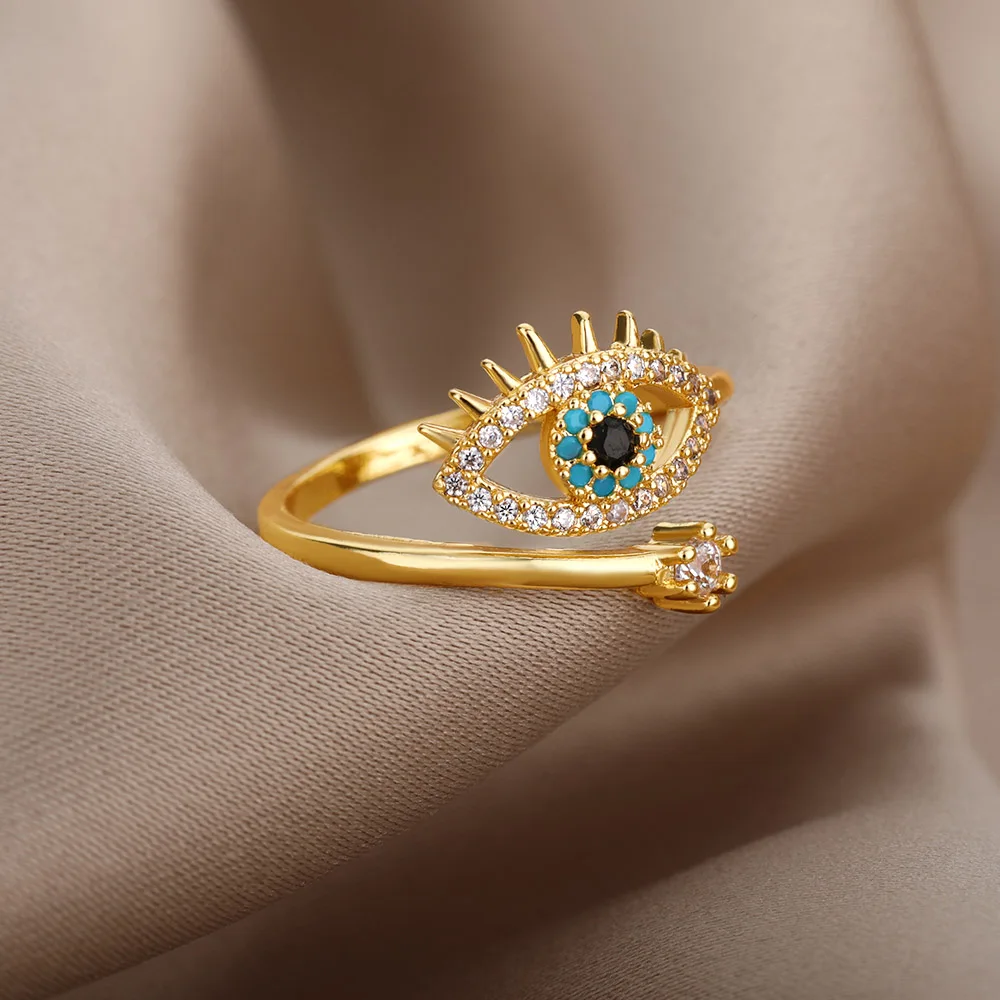 Zircon Evil Eye Rings Gold Color Stainless Steel Finger Ring