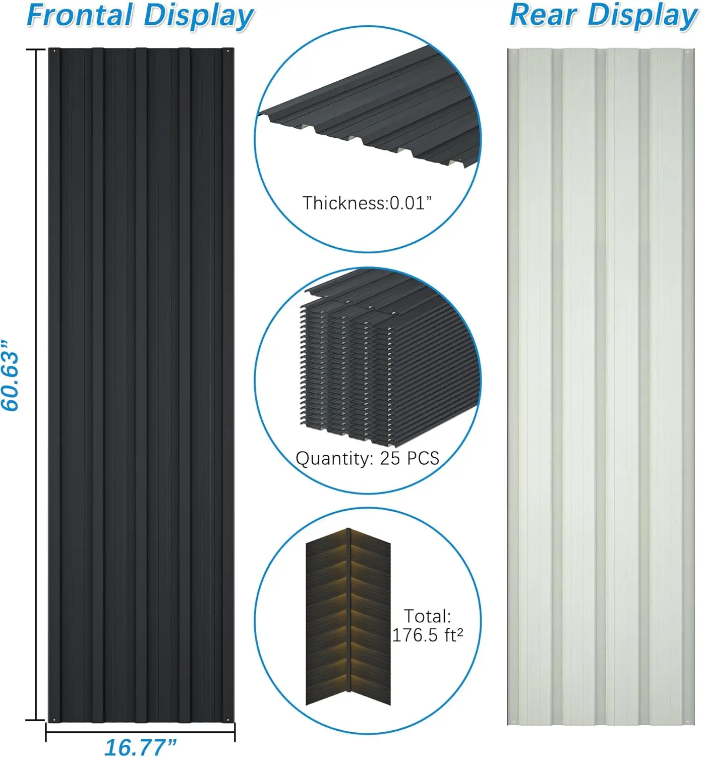 Roofing Panels, L42.52 inch&times;W16.77 inch Metal Roof Panels, Corrugated Roofing Panels for Garages