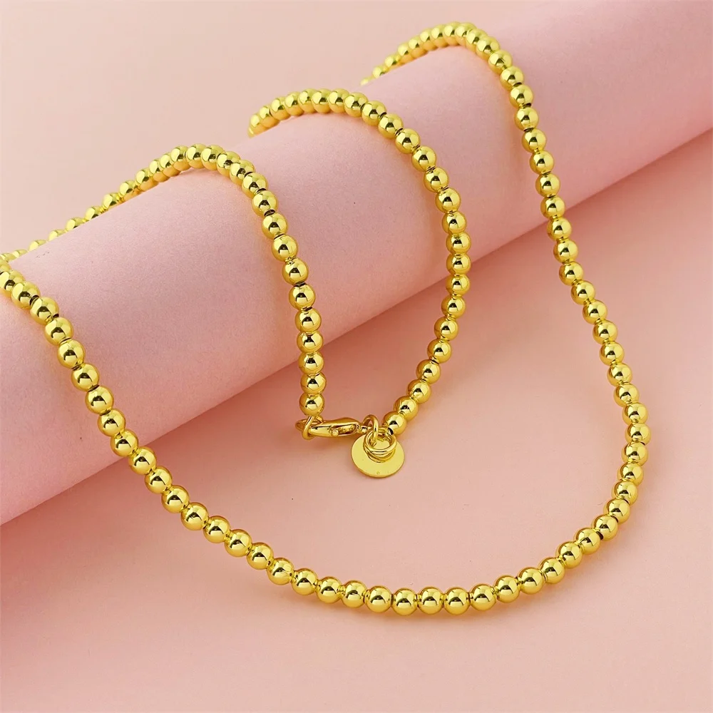 Andara 925 Pure Silver Necklace 18k Gold Plated 4mm Buddha Beads 40-50CM for Women&Men