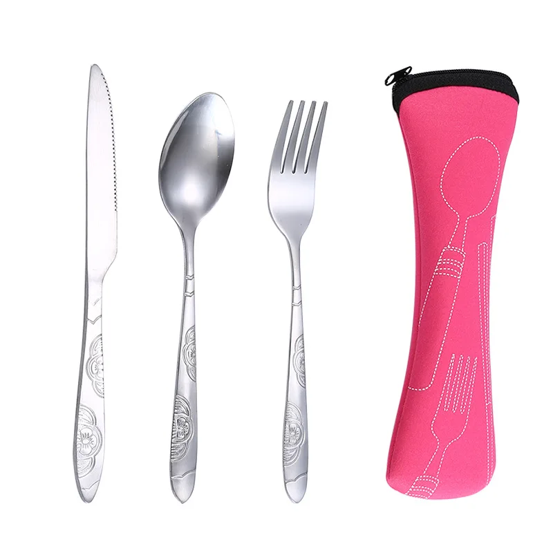 Cutlery Set 7Pcs/3Pcs Portable Printed Knifes Fork Spoon Stainless Steel Family Camping Steak Cutlery Tableware with Bag