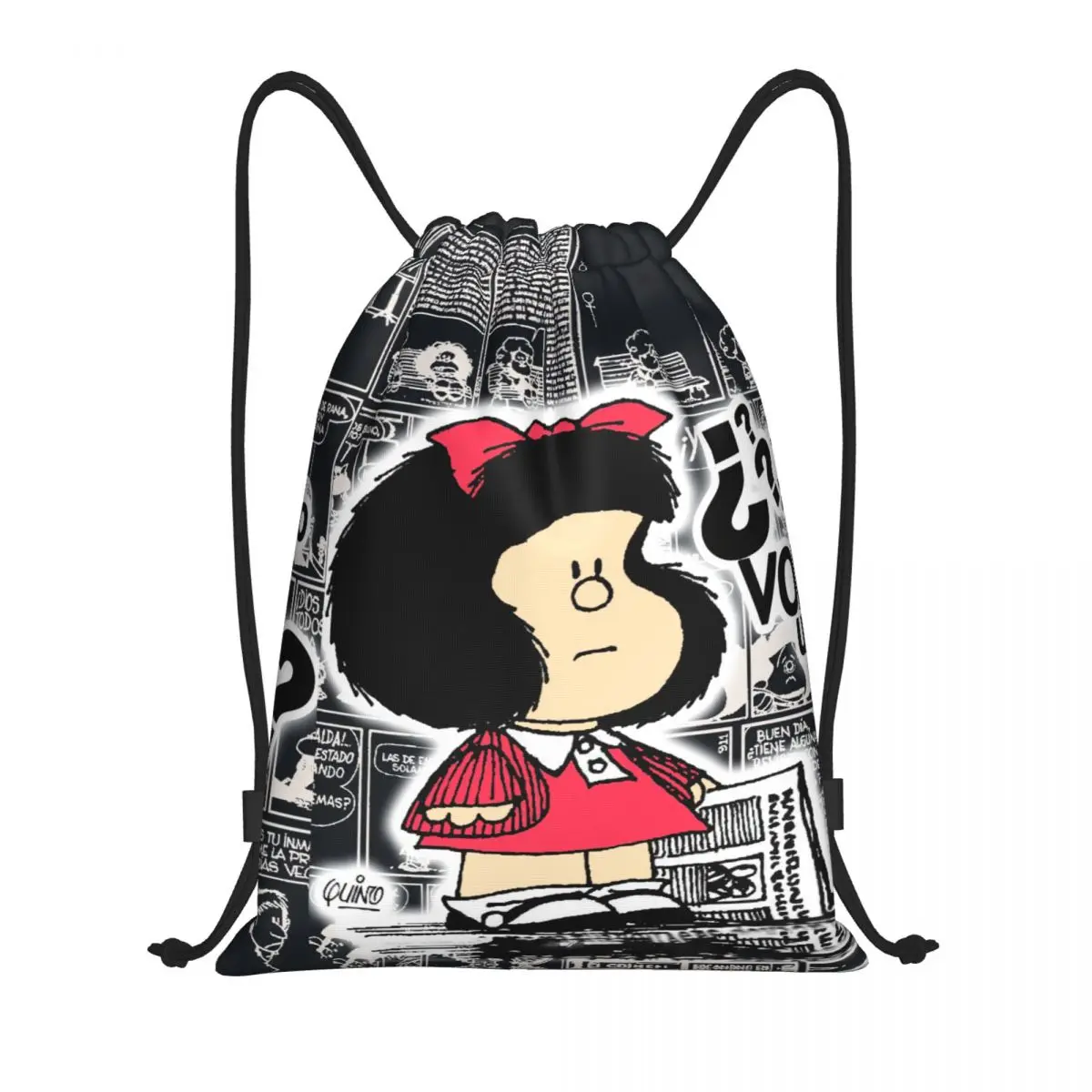 

Винтажный комикс Quino, рюкзак на шнурке для мужчин и женщин, спортивный рюкзак для тренажерного зала, складная мультяшная сумка для покупок