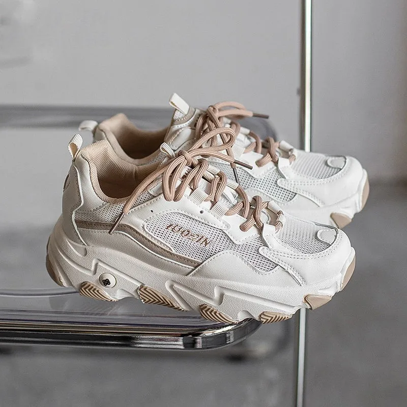 

Кроссовки женские на толстой подошве, повседневная теннисная обувь, дышащие универсальные белые, Модная студенческая обувь с вулканизированной подошвой